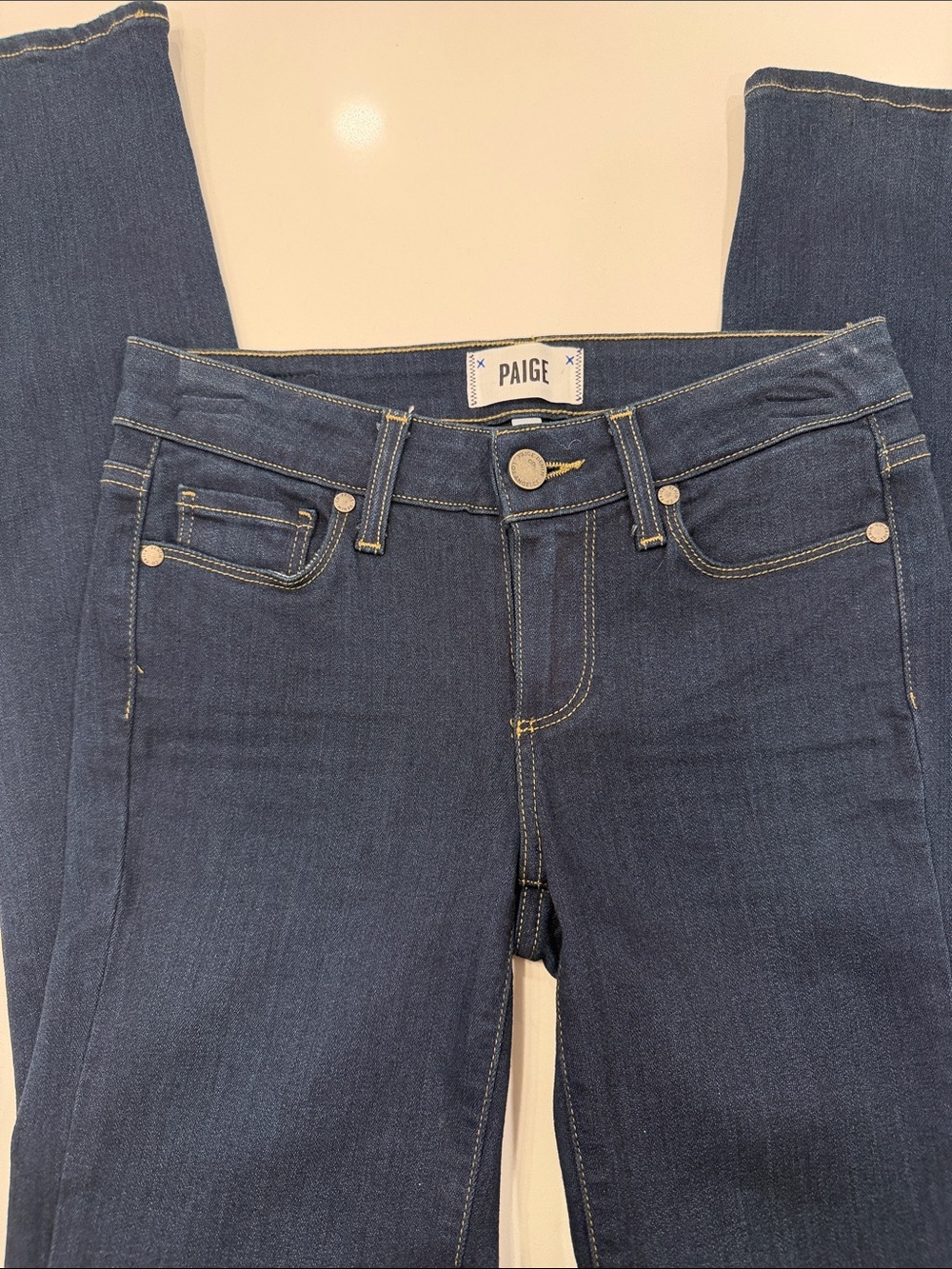PAIGE Dark Indigo Skinny Jeans with Contrast Stitching